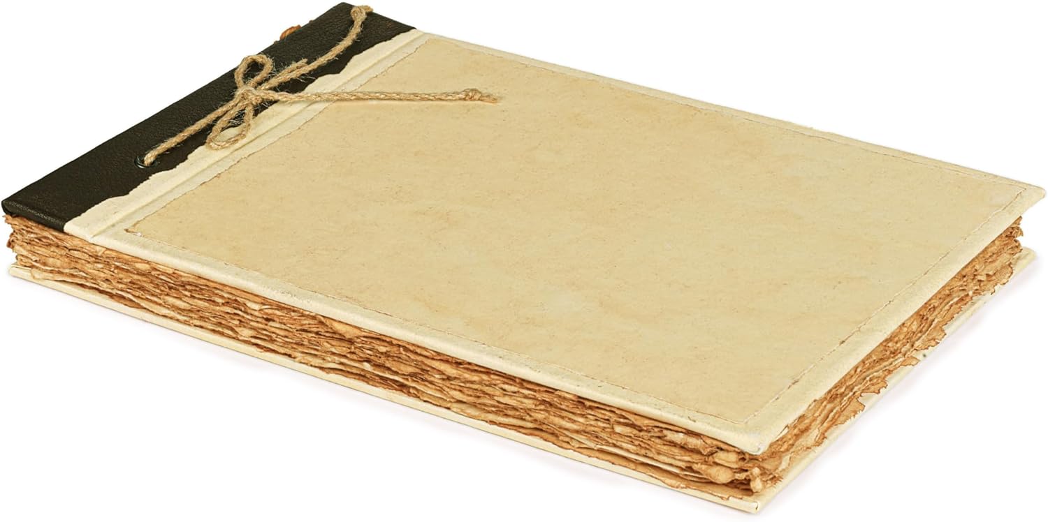 Leather Village Scrapbook Album - 100 Pages - 11.5 X 7.5 Inch - Vintage - Deckle Edges Cotton Watercolor Blank Paper - Photo Album, Memory Book, Scrapbooking for Keepsakes