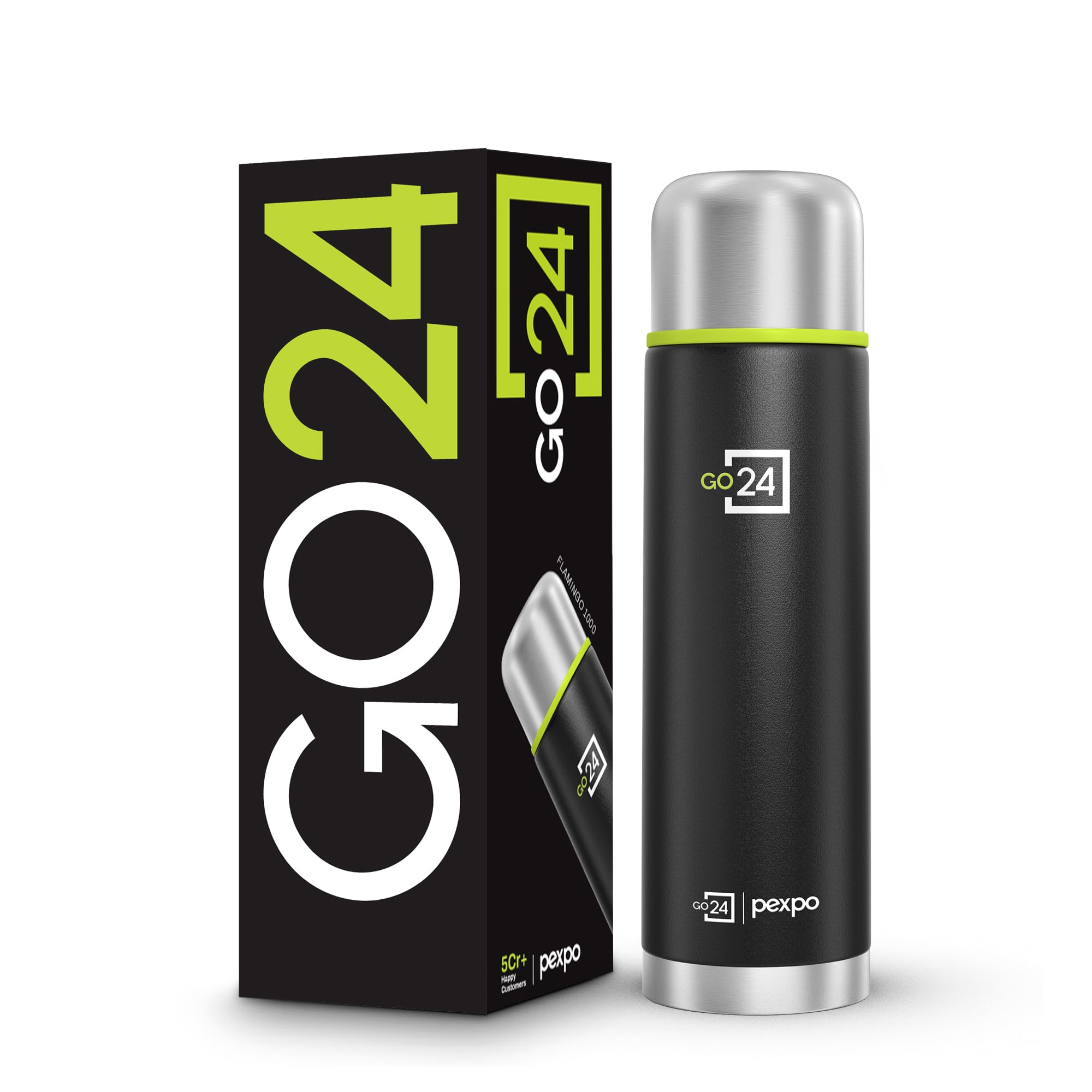 Go24 Flamingo Stainless Steel Water Bottle - Black -1