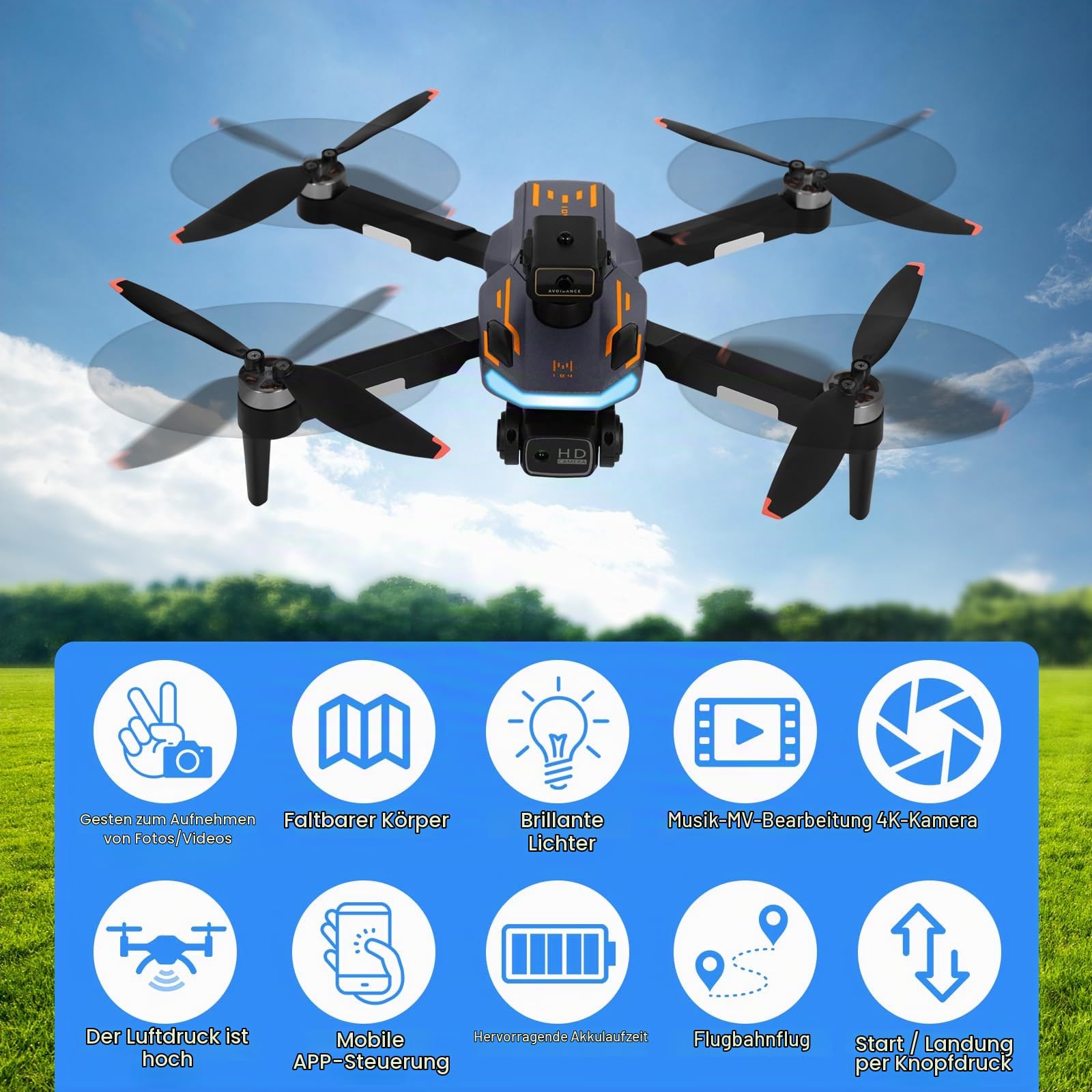 Drohne mit Kamara für 2.4 inch Screen, Drohne mit Kamera 1080P HD für Kinder, WiFi FPV Drone für Anfänger, RC Quadcopter mit 2 Akku, Schwerkraft Sensor, 3D Flip Mode, Ein-Tasten-Start/Landung