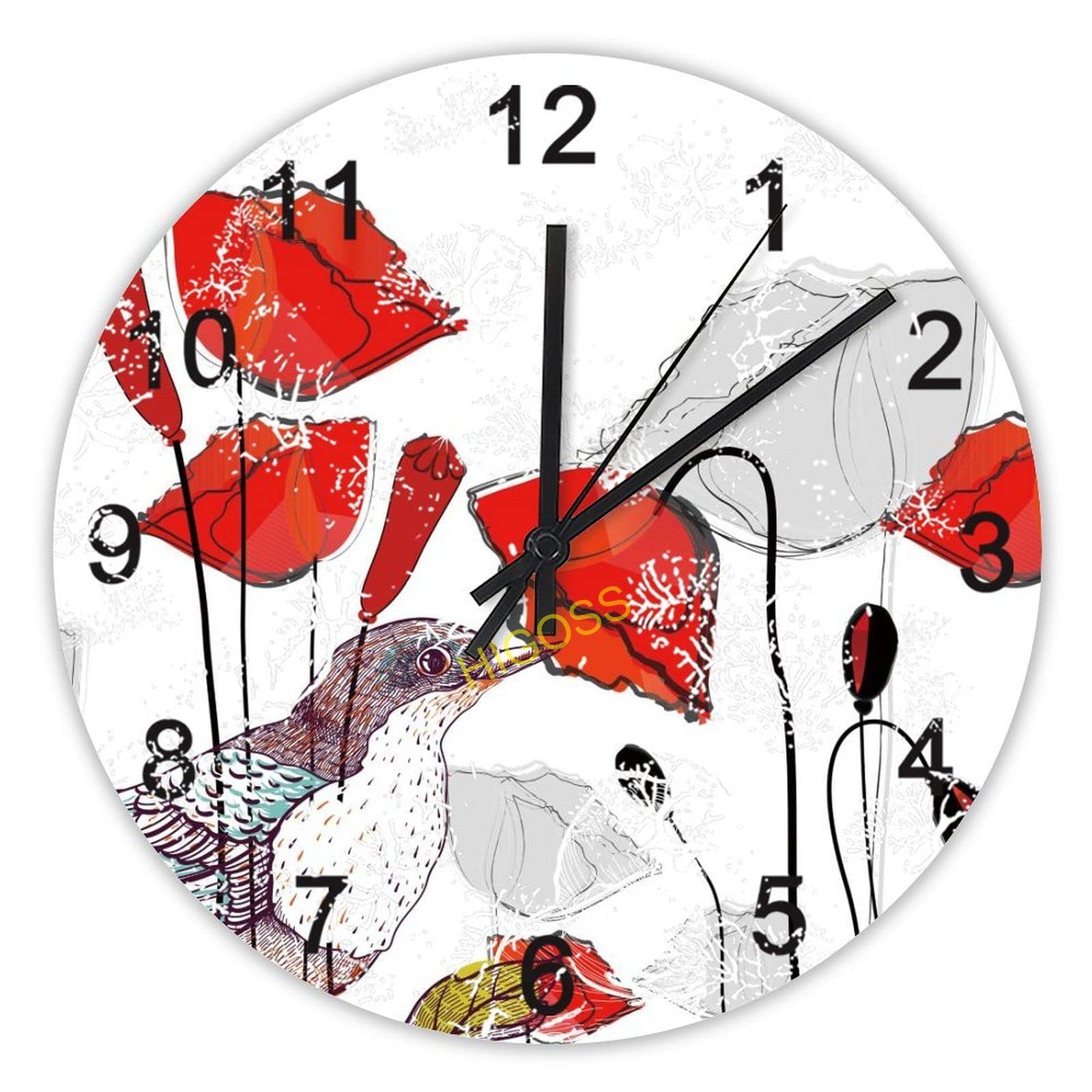 Horloge murale ronde en bois de 38 cm peinte à la main pour décoration de maison