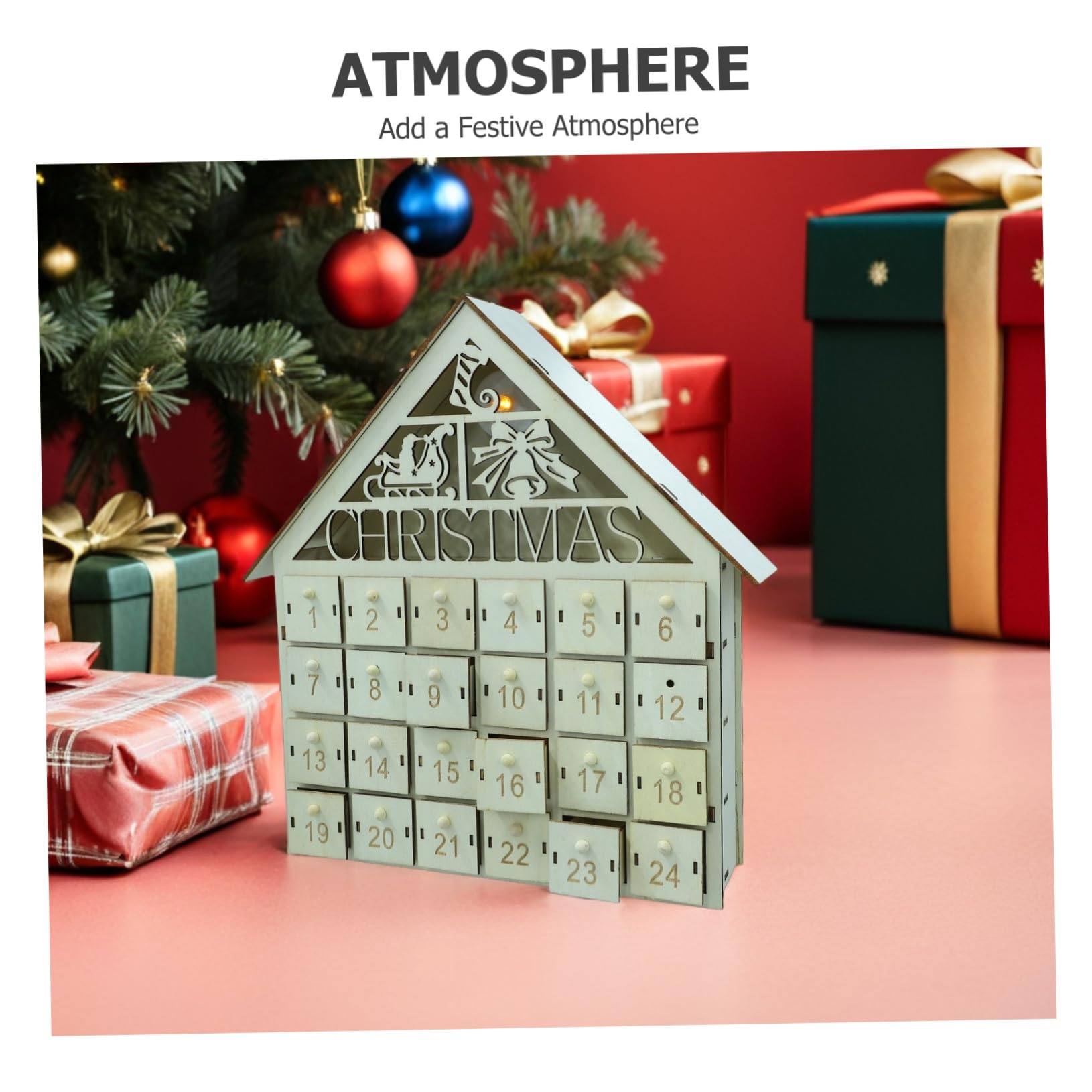 Calendario de Adviento de Madera con LED Reutilizables Decoración Navideña Iluminada para Familia Regresiva Interactiva para Navidad