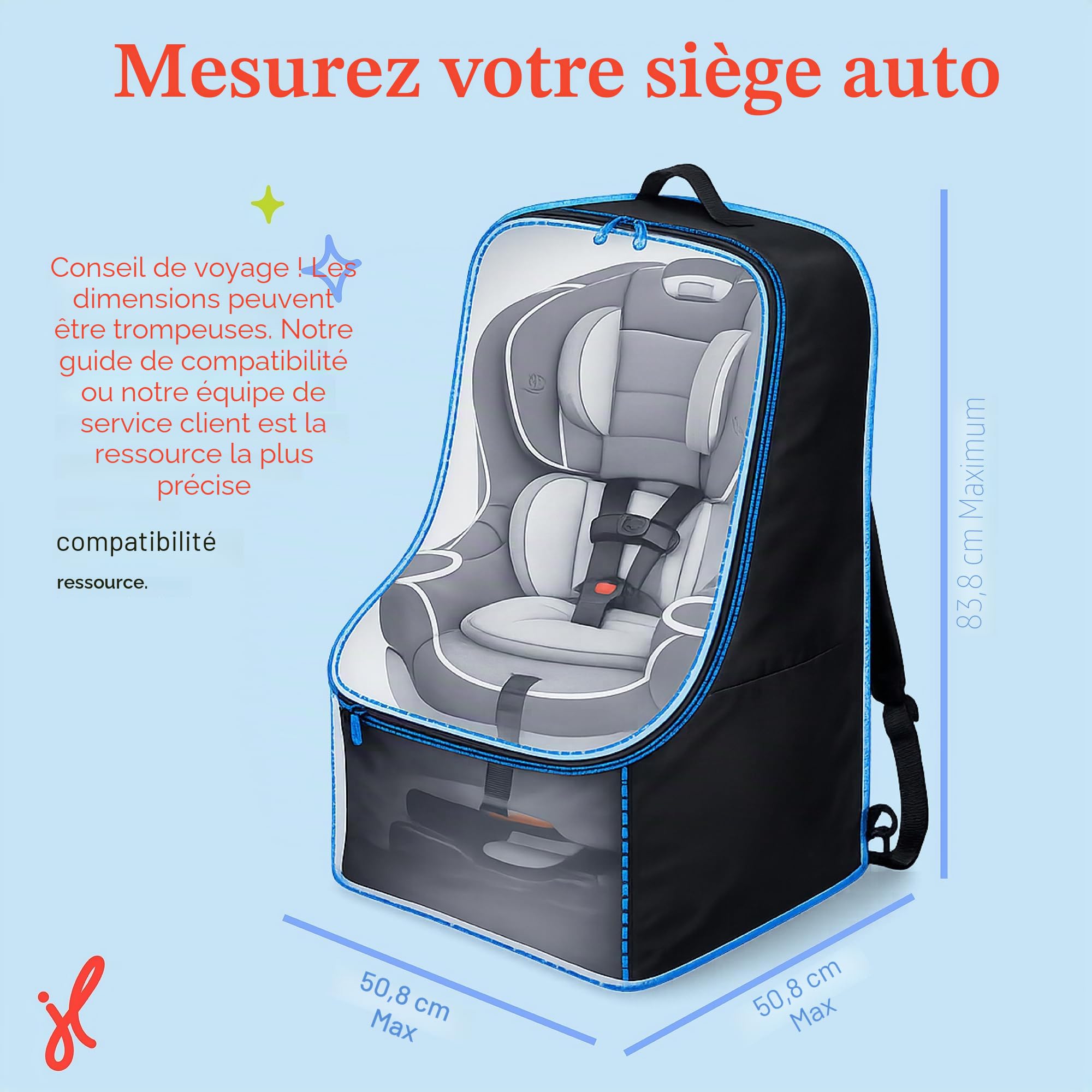 J.L. Childress Sac à Dos rembourré pour siège de Voiture – Sac de Voyage pour siège de Voiture pour Avion, Housse Compatible avec la Plupart des Porte-bébés et Nourrissons, Accessoires d'aéroport