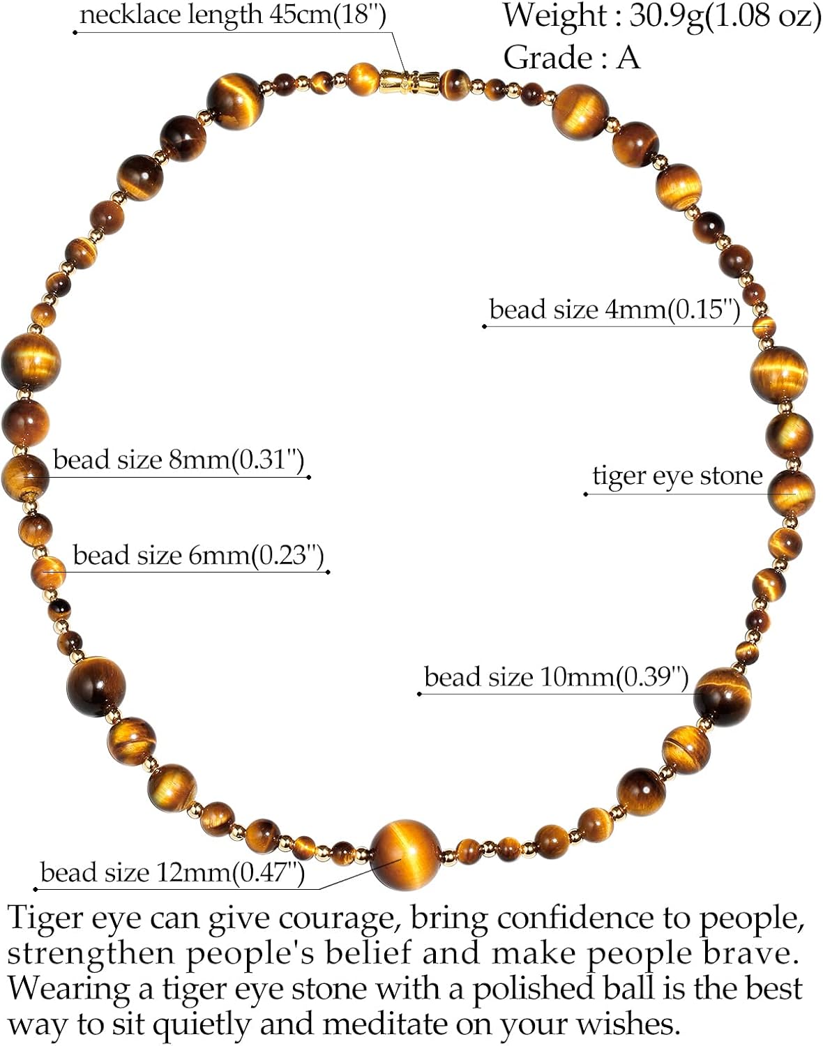 Miniatura 4 de Jewever Collar de cuentas de obsidiana negra con ojo de tigre para mujeres y hombres, collar de cristales curativos de Reiki y collar de cuentas de