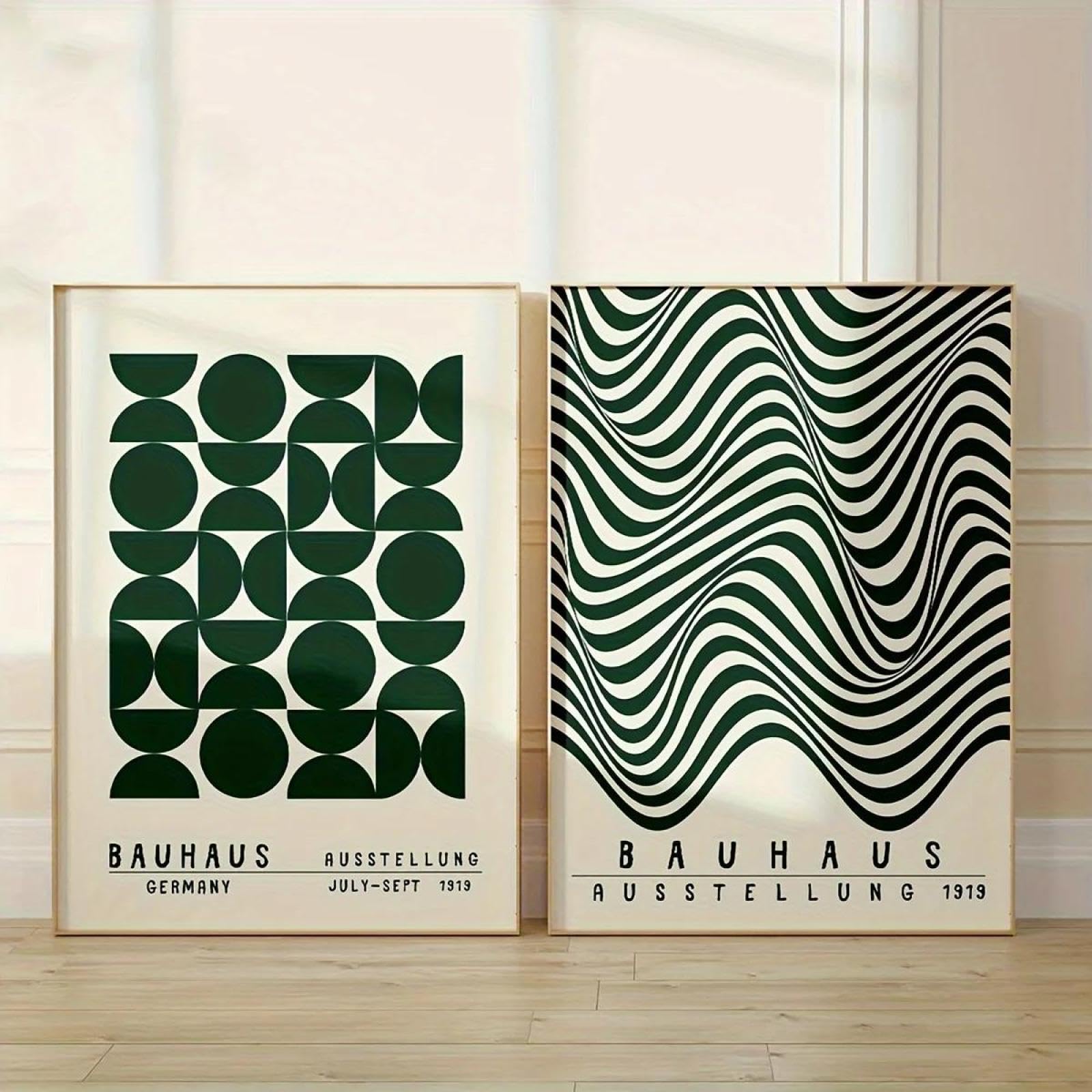 Baibexing Abstract Bauhaus Green Geometric Canvas Painting Poster And Prints Wall Art Picutre For Living Room Home Decor 60X80Cmx3Pcs Unframed