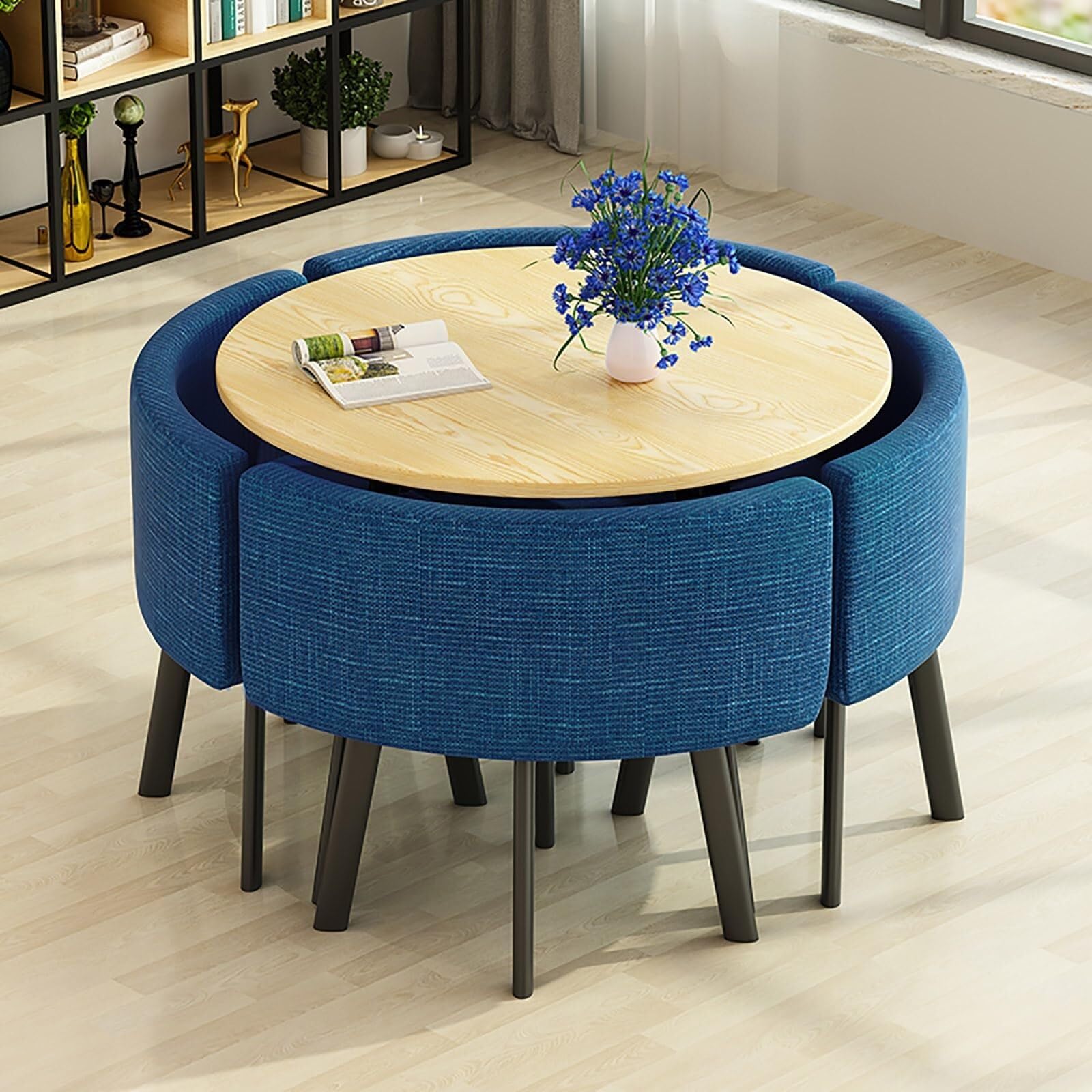 Round Kitchen Table and Chairs Set for 4, Modern Wood Dining Table with Chairs, Small Dining Room or Office Conference Table Set(Round Navya)