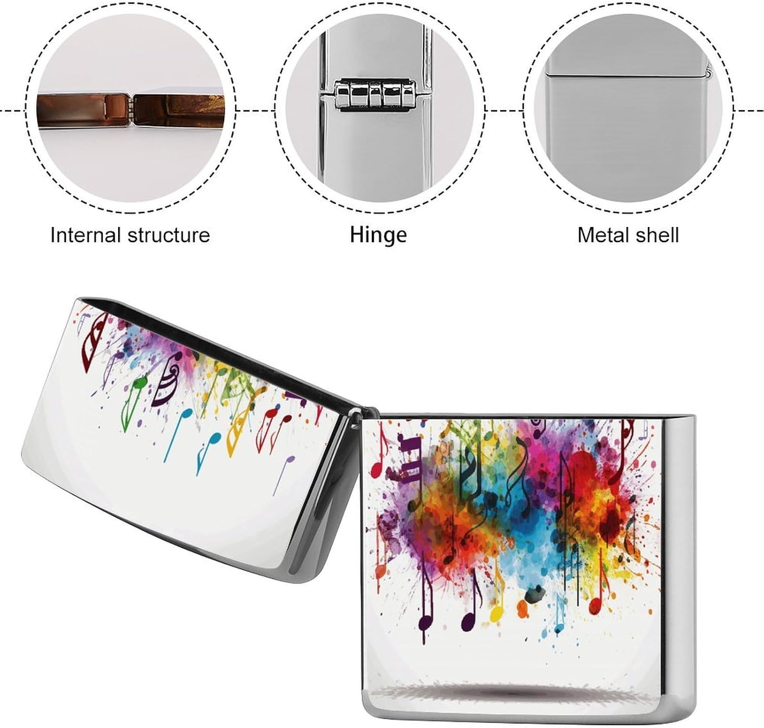 Colorful Music Lighter Case Vintage Metal Protective Cover, Wear Resistant & Anti-Scratch Shell Compatible with Standard Size Lighters image 5