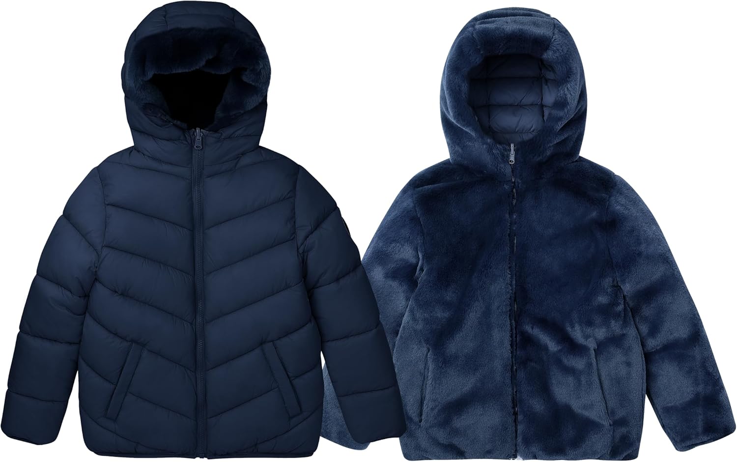 maoo garden Girls Winter Reversible Puffer Jacket Kids Heavyweight Faux-Down Fuzzy Fleece Lined Water-Resistant Coat