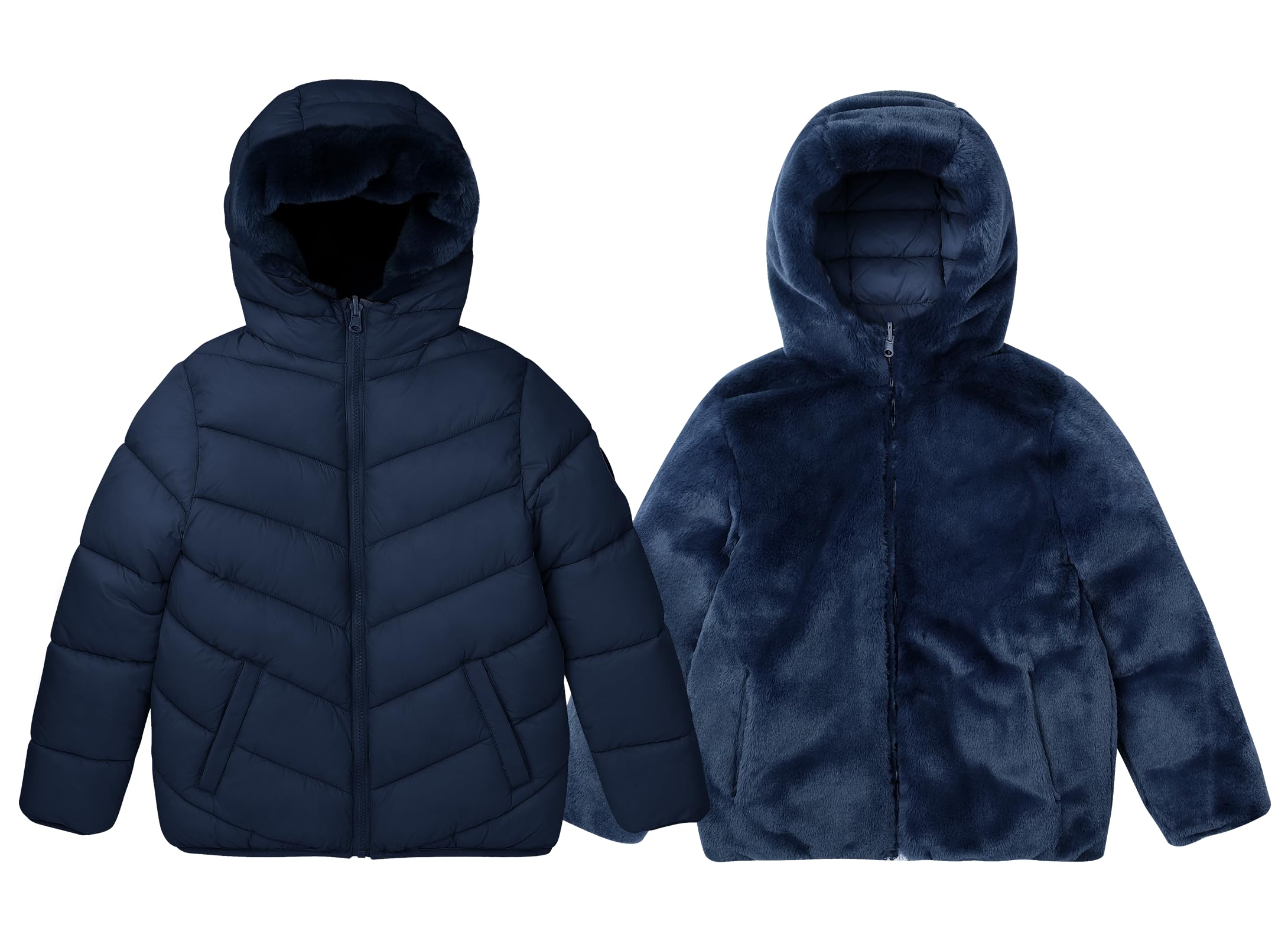 maoo garden Chaqueta Hinchada Reversible de Invierno para Niñas Abrigo Resistente al Agua con Forro Polar Difuso de Plumón Falso Pesado para Niños