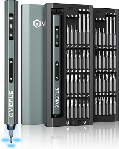 VIGRUE Destornillador eléctrico con pantalla, mini juego de destornilladores de precisión inalámbricos con 48 puntas magnéticas, pequeño
