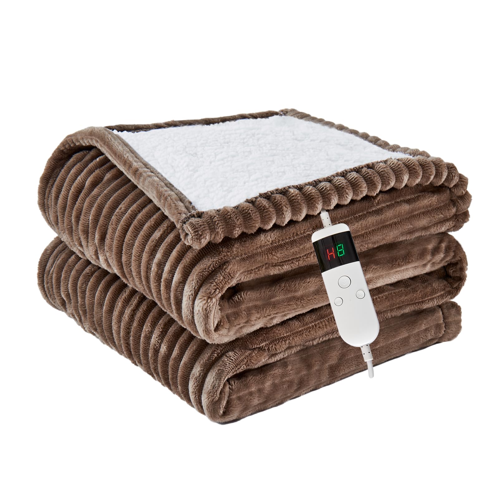 Heated Blanket Electric Queen, Soft Flannel Heating Blanket with 8 Hours Auto Off 10 Fast Heating Levels Machine Washable Sherpa Heated Blanket with Overheating Protection