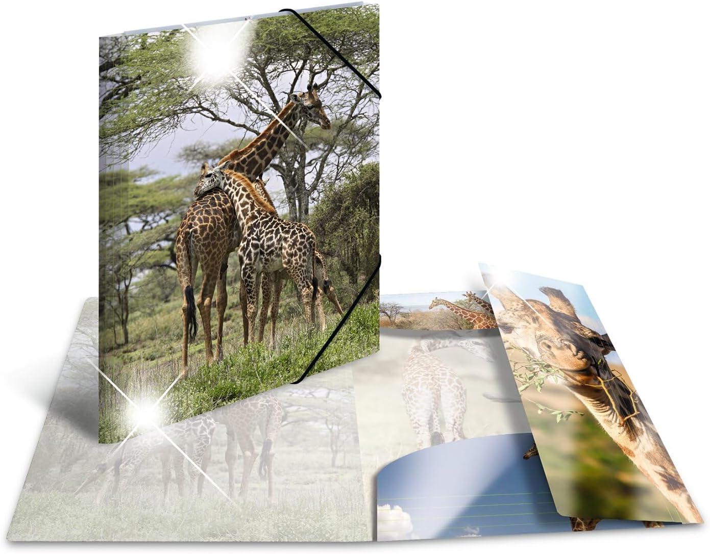 HERMA 19332 Sammelmappe DIN A3 Tiere Giraffe, stabiler Kunststoff, Ordnungsmappe mit Hochglanz-Effekt, farbig bedruckten Innenklappen und Gummizug, Zeichenmappe für Kinder, Mädchen und Jungen