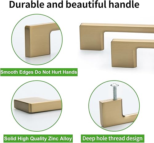 Miniatura 3 de Paquete de 5 manijas clásicas de gabinete de 8.8 pulgadas8.819 in de distancia entre tornillos, manijas de bronce champán para muebles de armarios