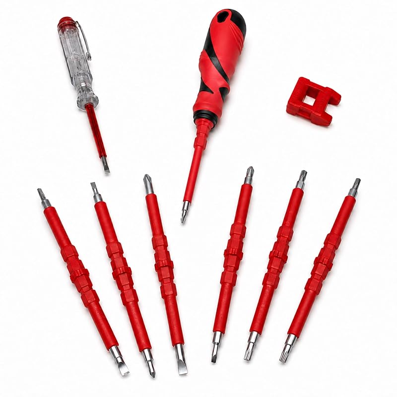 Kit de Chaves de Fenda Isoladas LinKop 500 V com Testador, 17 em 1, 9 Peças