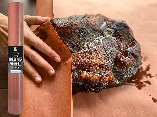 BLUE SMOKE Rollo de papel de carnicero rosa extra ancho (24 pulgadas x 175 pies), sin encerar, sin recubrimiento, rollo de papel kraft de grado