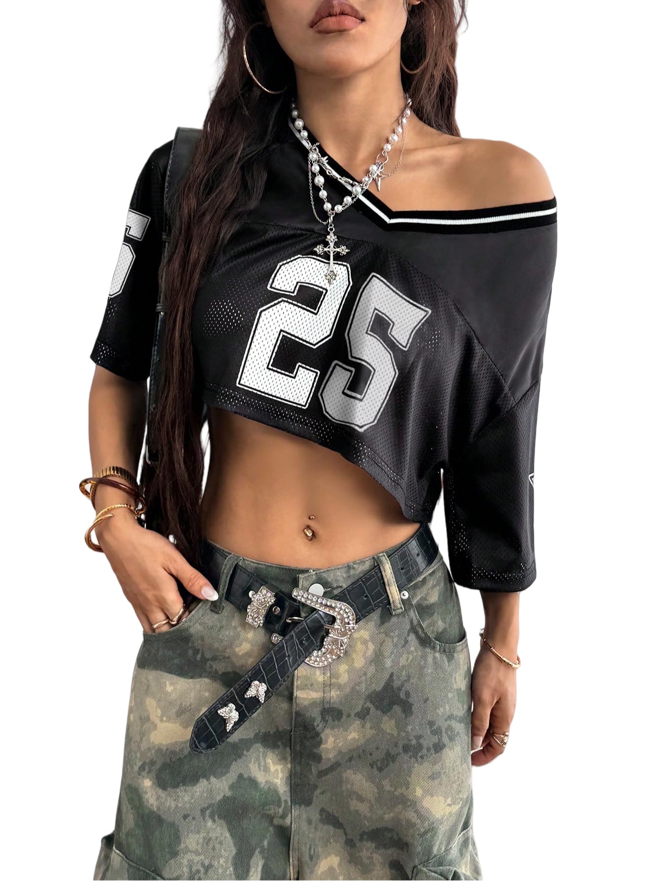 QJQ Jersey Shirts for Women Y2K Crop Tops Streetwear V Neck Half Sleeve Graphic T Shirts Football Soccer Tee Tops-picture-47