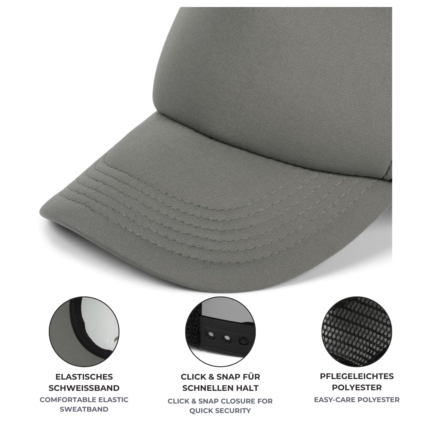 styleBREAKER Gorra de Camionero Unisex de 5 Paneles con Malla Transpirable, Cierre Ajustable con Clic, diseño Ligero y ventilado para Hombres y Mujeres