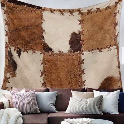 Miniatura 2 de Tapiz para colgar en la pared, tapices estéticos de piel de vaca, estampado de piel de vaca de granja, tapiz marrón para dormitorio, sala de estar,
