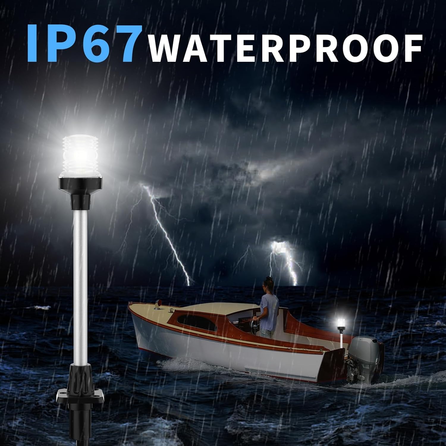 Obcursco Boat Stern Lights, 13 Inch 3NM 360° LED Anchor Light with Base, IP67 Waterproof 12V Navigation Lighting for Pontoon, Yacht, Bass, and Fishing Boats