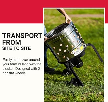 Kitchener Chicken Plucker De-Feather Remover Poultry and Fowl Food Processor Electric Stainless Steel Heavy Duty 1HP 120VAC 280RPM GFCI Connector 92 Soft Fingers 20 Drum Diameter