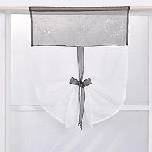 ESLIR Scheibengardine mit Tunnelzug Bistrogardine Voile Panneaux Bestickt Küche Rollos Bindegardine Transparent Grau BxH 40x90cm 1 Stück