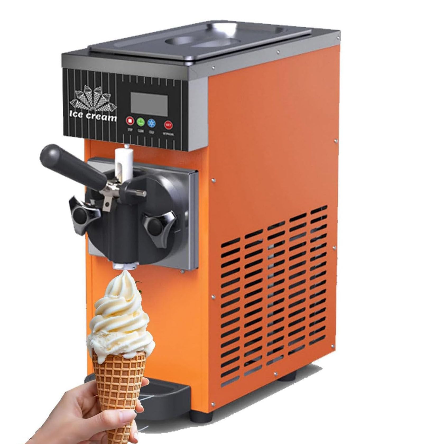 HUMNZR 450w/750wsingle Flavor Commercial Ice Cream Machine, Countertop Yogurt Maker, Soft Serve Ice Cream Machine, 4-8kg/H Output, For Restaurants & Dessert Shops Orange-450W
