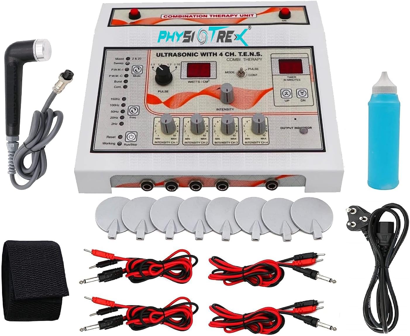 2 and 4 Channel Electrotherapy Equipments | Ultrasound Machine for Physiotherapy | Ultrasonic With TENS | With 1 Year Warranty - Random Color (Orange, 4 Channels Light)