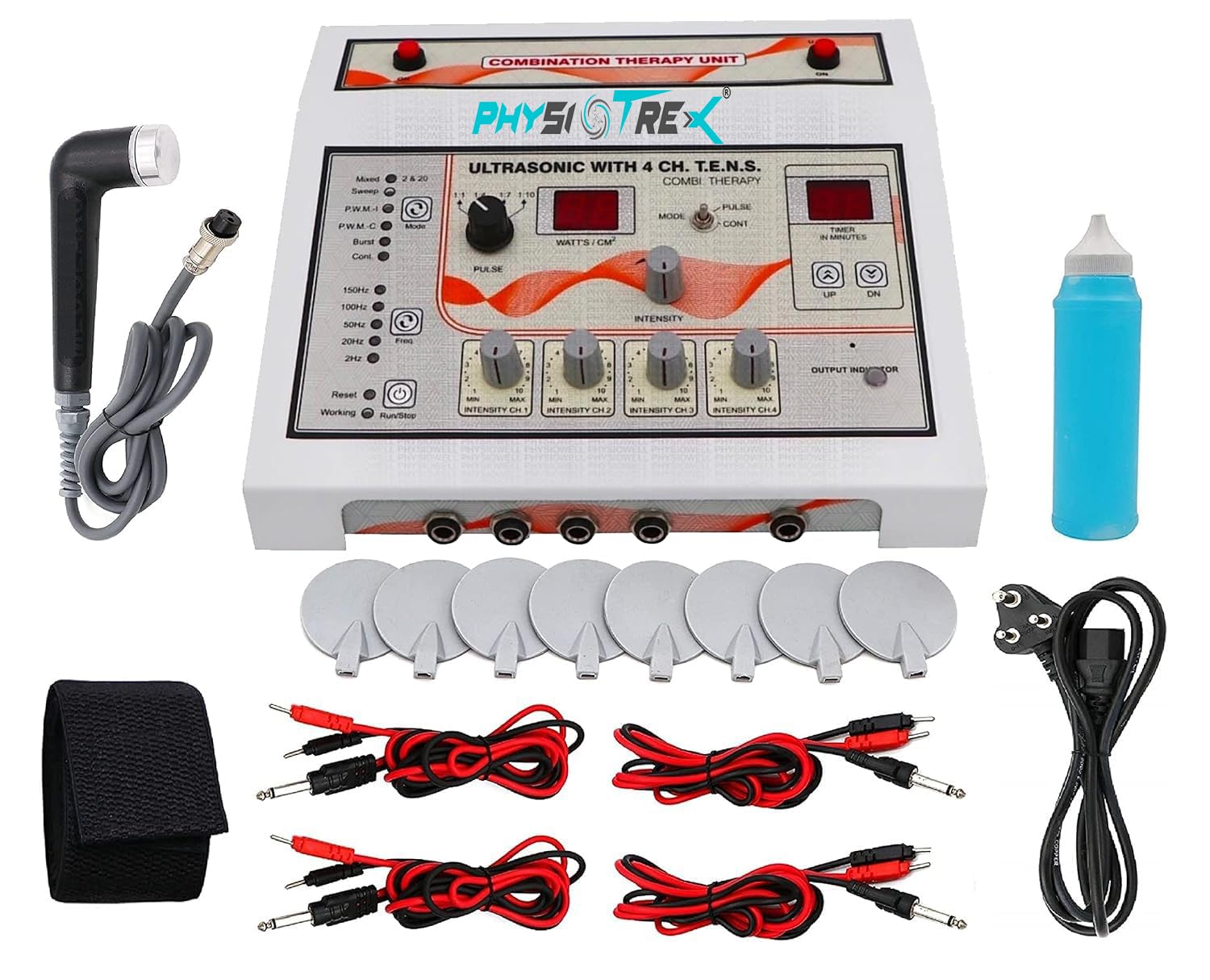 PHYSIOTREX® 2 and 4 Channel Electrotherapy Equipments | Ultrasound Machine for Physiotherapy | Ultrasonic With TENS | With 1 Year Warranty - Random Color (4 Ch Tens US)