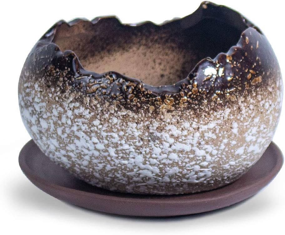 Dahlia Vintage Speckle Ceramic Succulent Planter/Plant Pot/Flower Pot/Bonsai Pot, Set of 2