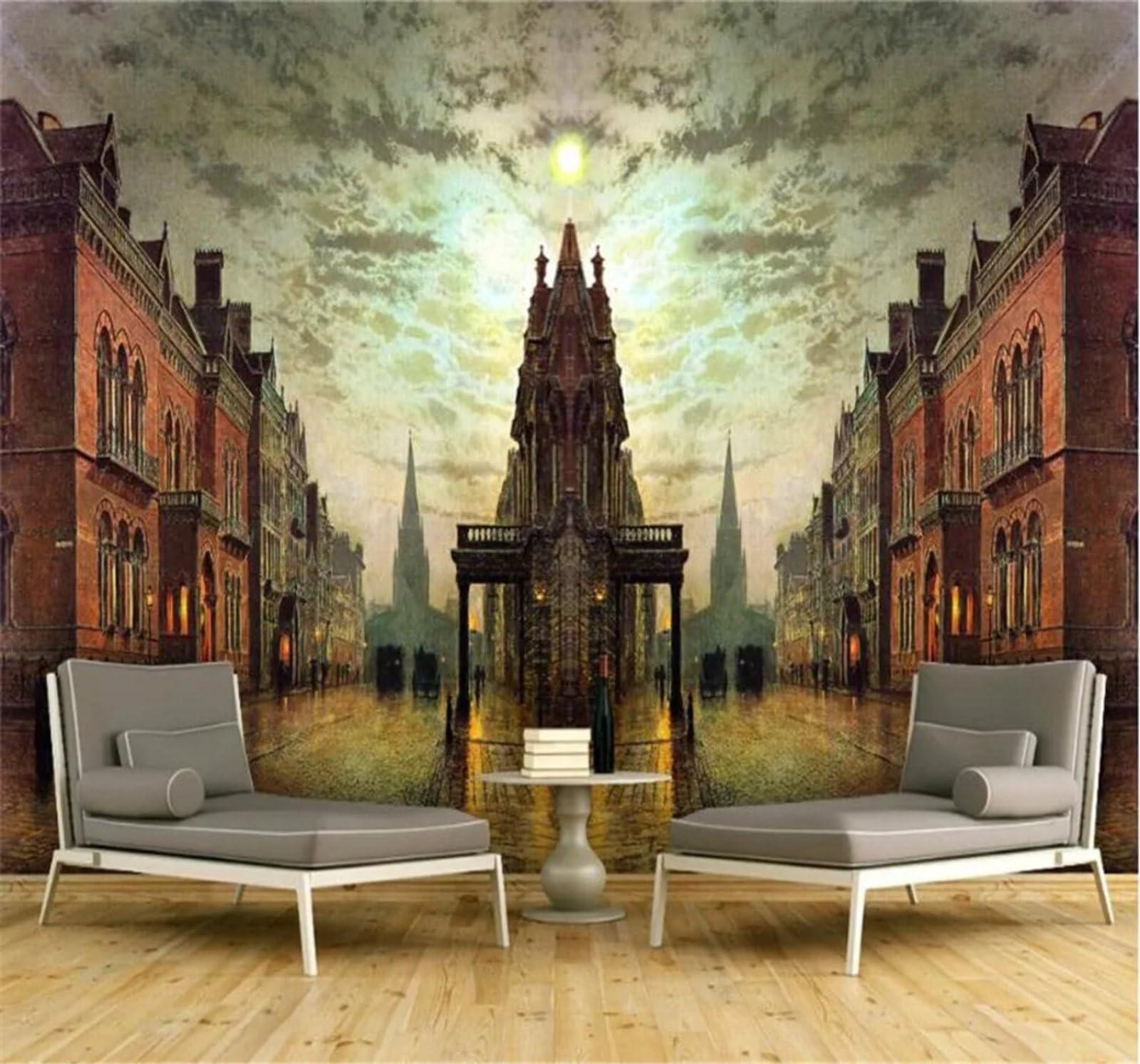 Tzxztt Retro Nostalgic Three Dimensional Architecture Sky Modern 3D Wallpaper Premium Textured Silk Neutral Tones Material Ideal for Living Room Bedroom-300cm×210cm