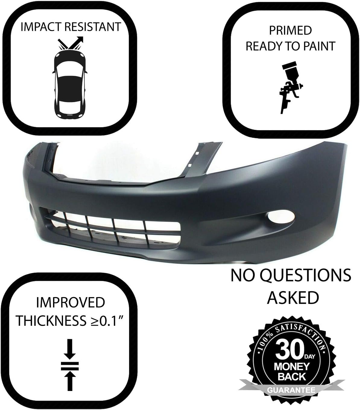 FitParts Compatible With Front Bumper Cover 2008 2009 2010 Honda Accord V6 EX-L EX Sedan 08-10. New, Primed and Ready for Paint. With Fog Light Holes. HO1000255 04711TA6A90ZZ