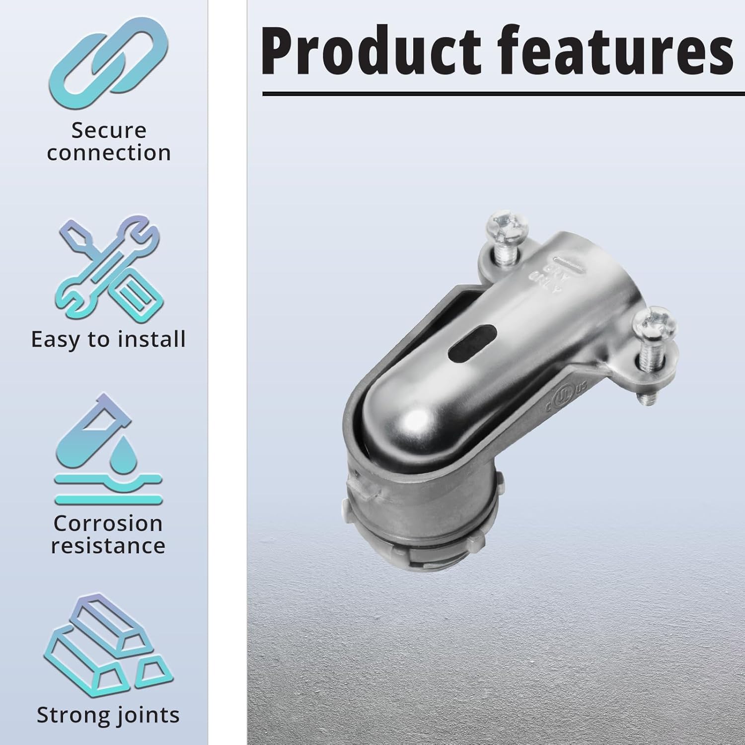 2 PCS 90°Squeeze Connectors, 1/2 Inch Flexible Metallic Conduit Fitting for AC/MC/Flex Metal Conduit, Zinc Die Cast, UL Listed