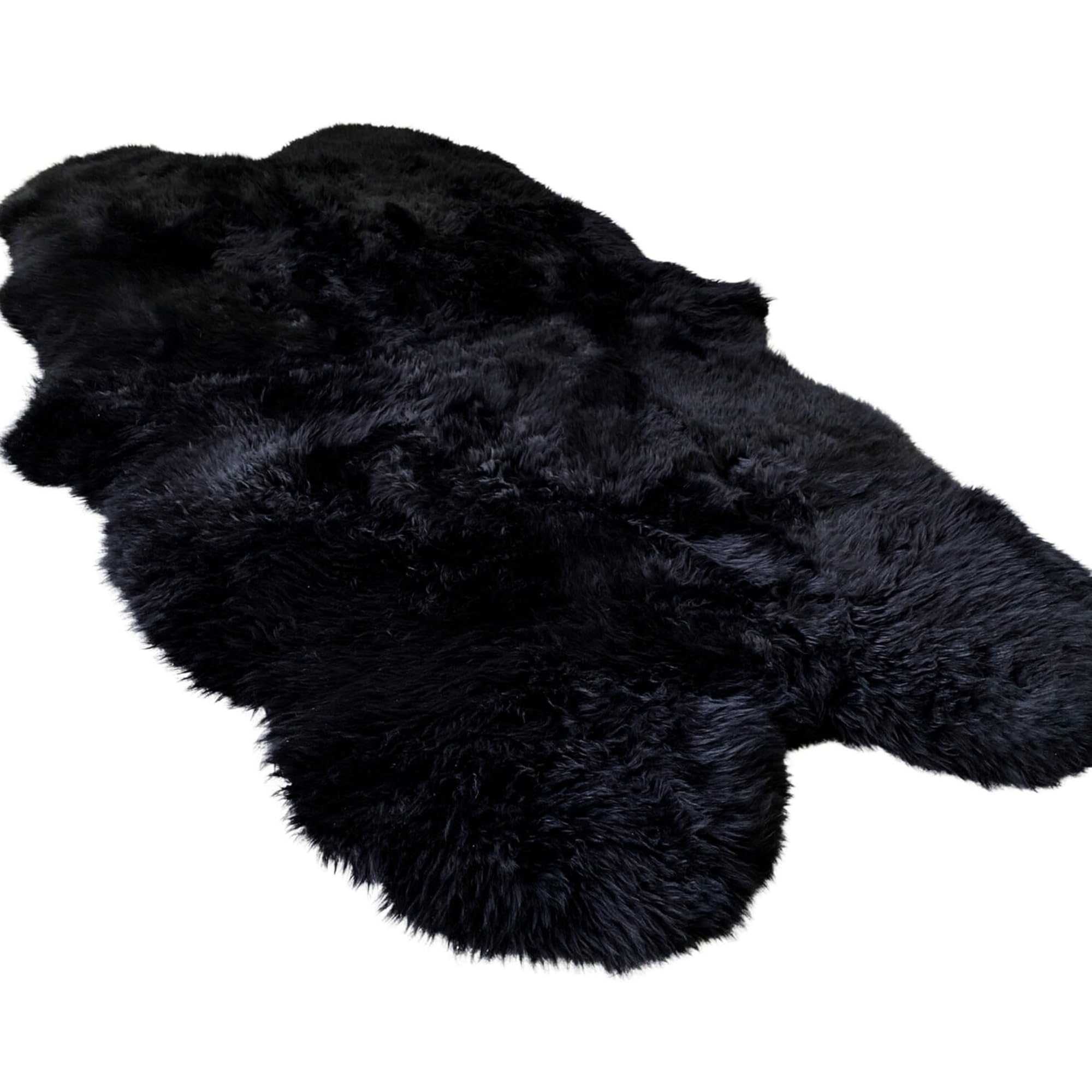 Woolous Sheepskin Rug 4x6 – Genuine New Zealand Large Quad Real Natural Lambskin Area Rug Carpet for Bedroom, Living Room, and Nursery Décor（Black,