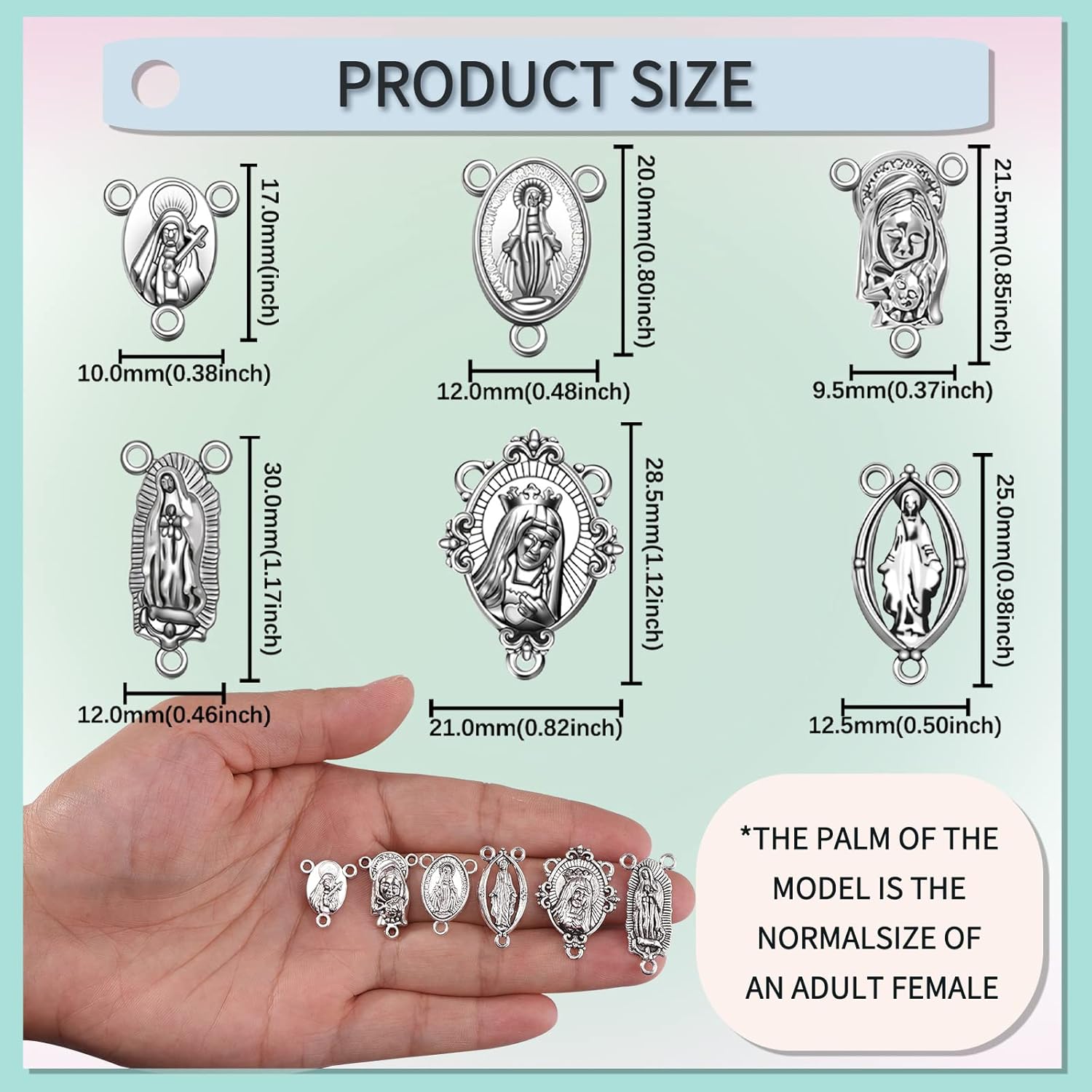 30Pcs 6Styles Tibetan Alloy Rosary Centerpiece Parts Charms Oval Jesus Virgen De Guadalupe Charm Pendant for Diy Catholic Prayer Necklace Making Kits Supplies - Image 2