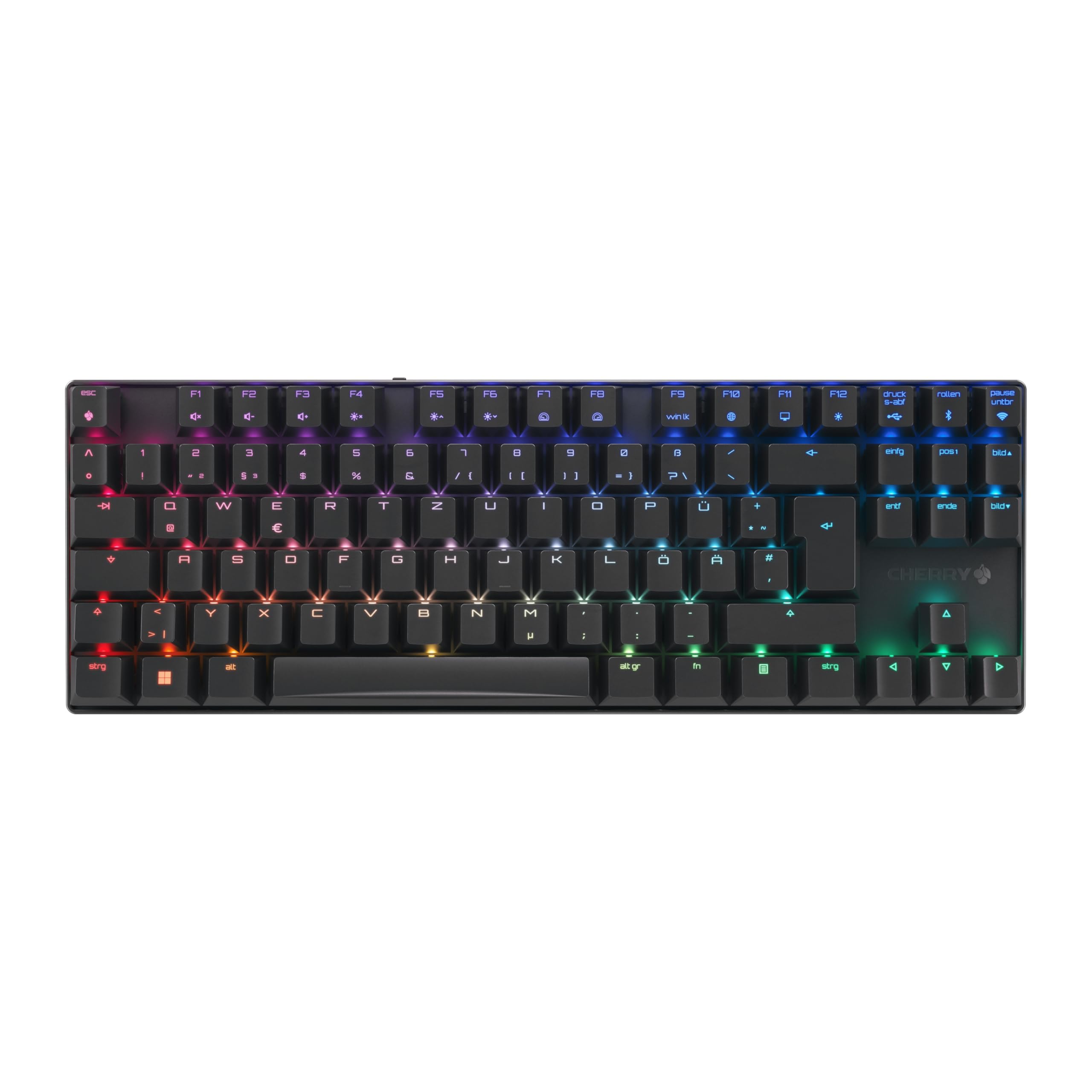 CHERRY MX 8.2 TKL Wireless, Kabellose Gaming-Tastatur ohne Nummernblock, Deutsches Layout (QWERTZ), Bluetooth, 2,4 GHz und Kabel, MX2A Brown Switches, Schwarz