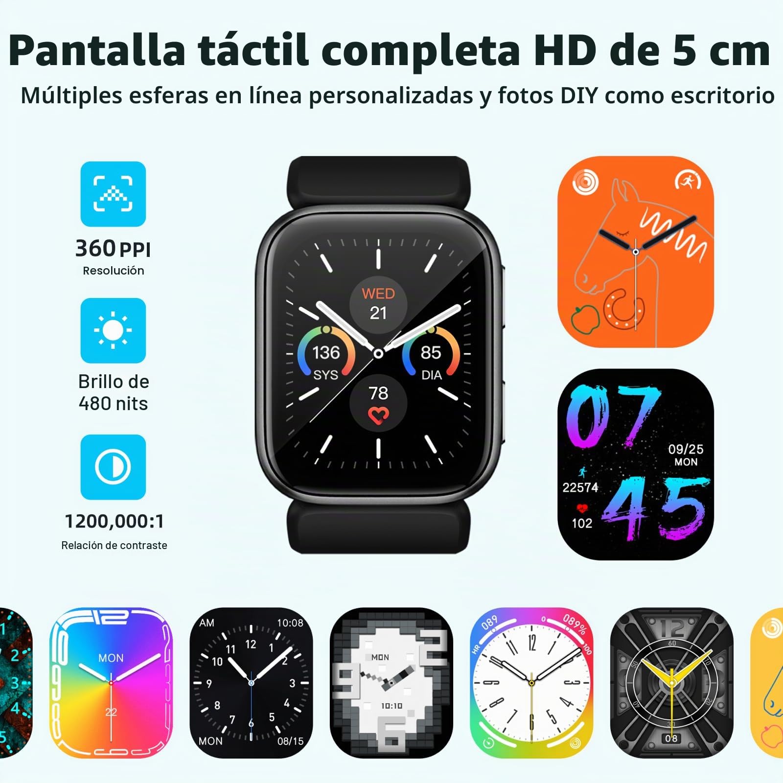 Reloj inteligente de presión arterial, reloj de presión arterial de 1.95 pulgadas con puño de bomba de aire, monitor de presión arterial para seguimiento del sueño y deportes para Android iOS, soporta