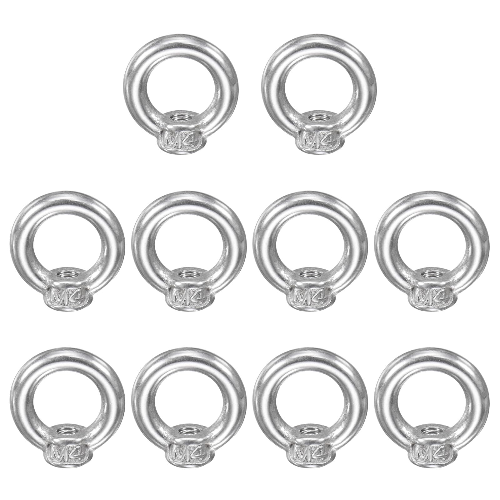 M METERXITY 10-Pack M4 Lifting Eye Nut, 304 Stainless Steel Metric Ring Shape Lifting Eye Threaded Nut Fastener for Hanging Lamp Chandelier/Swing [Silver Tone]