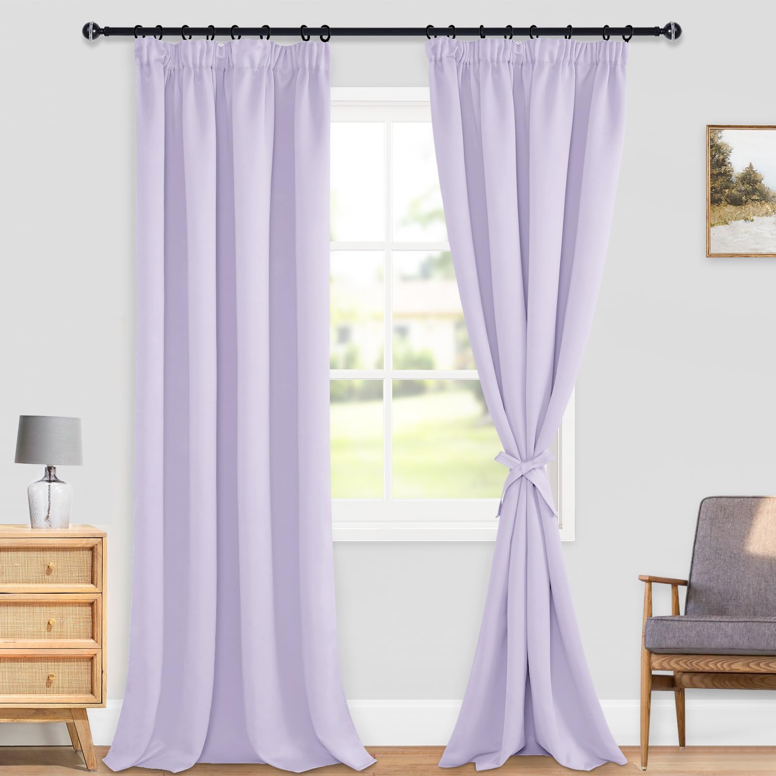 DWCN Pencil Pleat Thermal Blackout Curtains Lilac Drapes W90 X L90 Inch-Light Blocking Window Treatments Decoration for Bedroom, Living Room, Basements, Caravan, Kitchen, Rod Pocket 2 Panels