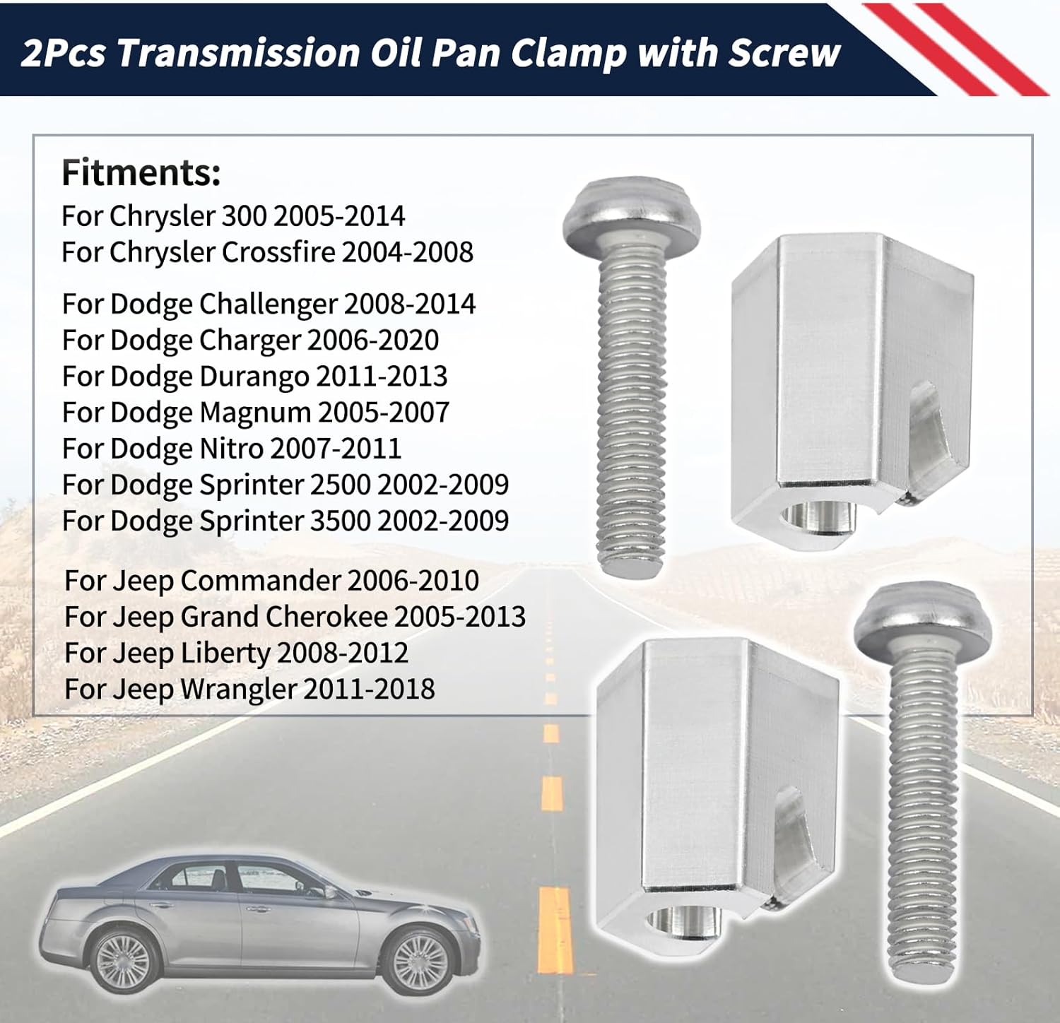 Transmission Oil Pan Clamp with Bonus Screw 05196073AA Compatible with Dodge Chrysler for Jeep Wrangler 2002-2020 Transmission Oil Pan Clamps with Torx Head Bolts 52108334AA 5196073AA (2Set)