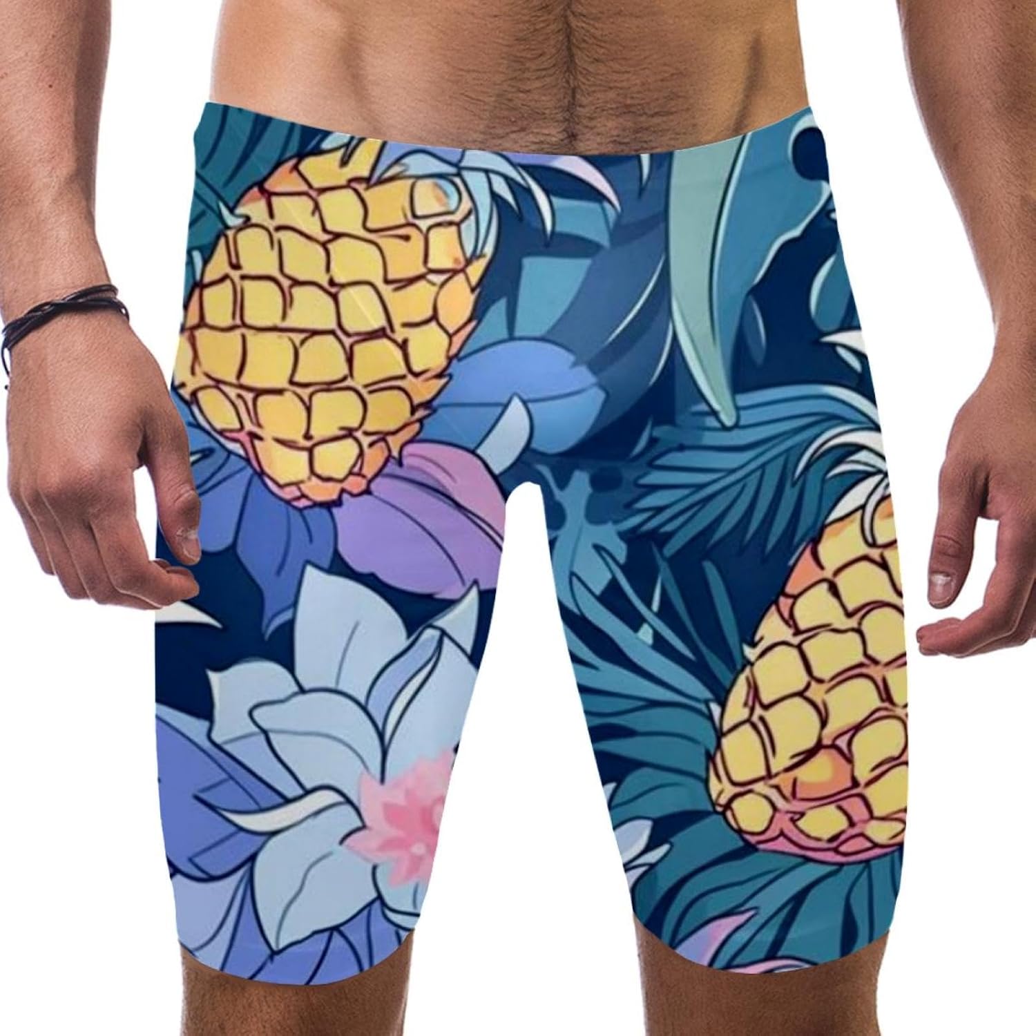 Swimsuit for Men & Boys,Competition Lap Swim Suit, Square Leg Endurance Training,Colored Pineapple