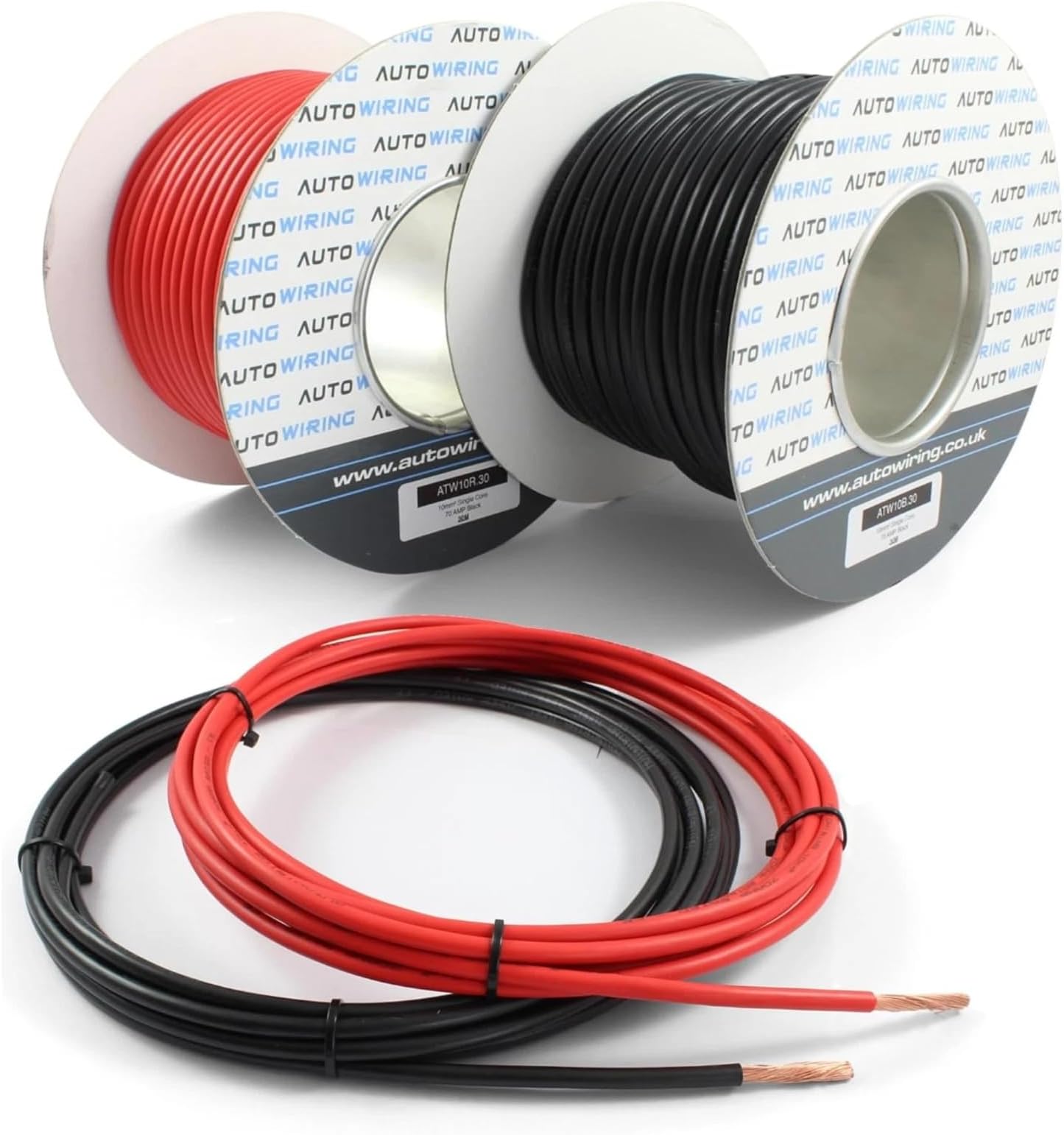 70 AMP Rated 10mmยฒ 8 AWG Single Core Stranded Copper Cable RED BLACK 12v 24v Thin Wall Wire (5M 10M 20M 30M) (Red, 5M Coil)