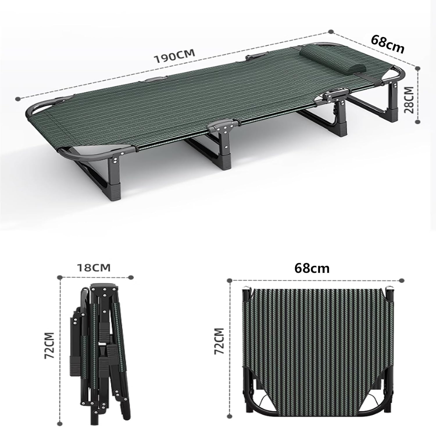 Foldable Bed with Pillow, Multi Use Fold Up Bed with Adjustable 4-Positions Portable Bed for Adults Lightweight Camping Cot for Home, Office Outdoor, Capable of Bearing Up to 1
