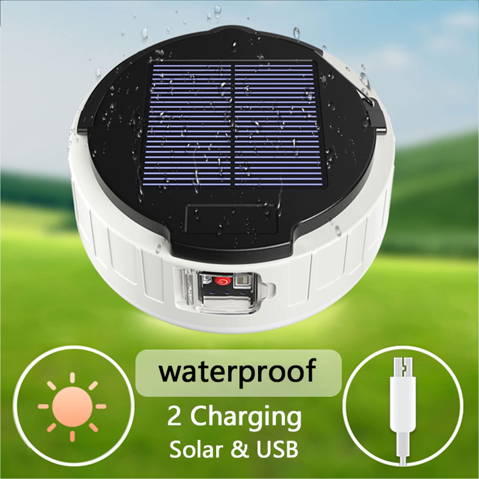Lampe Solaire LED Camping – Rechargeable USB, étanche, Pour Tente, Rando, Urgence