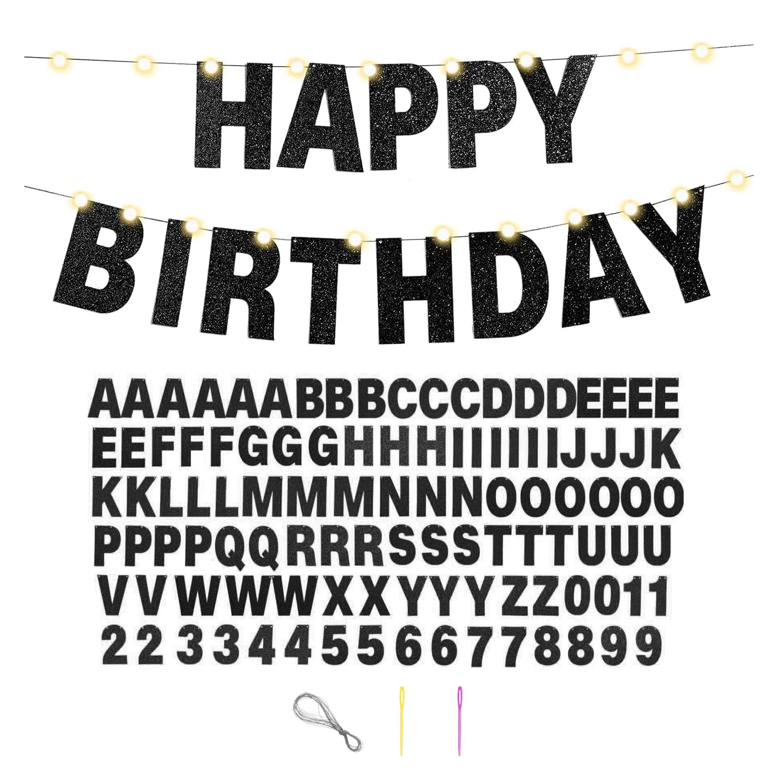 107Pcs DIY Banner Kit with Letters Glitter Banner Personalised Birthday Banners Customizable Glitter Letters Banner for Birthday Graduation Wedding Party Baby Shower Decoration (Black) — image 1