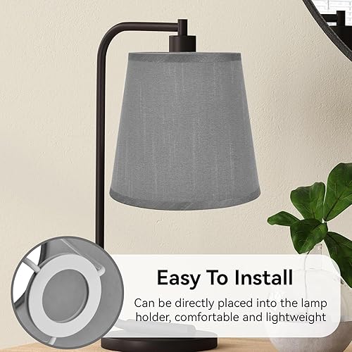 Miniatura 3 de Cyrank Juego de 2 pantallas de lámpara pequeña, mini lámpara de araña para lámparas, pantalla de tela de barril para lámpara de mesa y piso (gris)