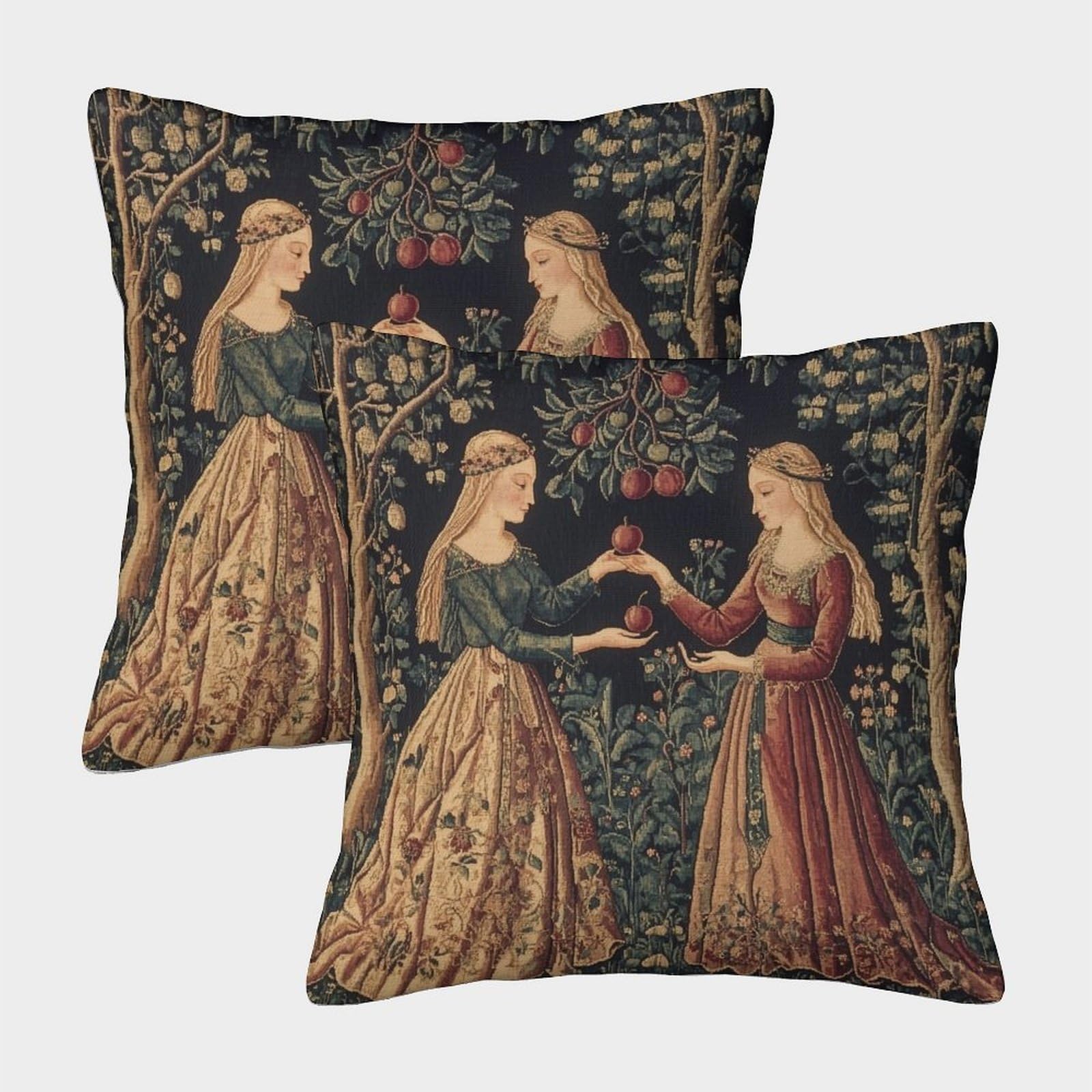 Kaiyun Style-12 2 Pack Medieval Painting Square Pillow Cover Cushion Cover 40X40cm Suitable For Sofa Bed Chair,3D Woman Plums Pattern
