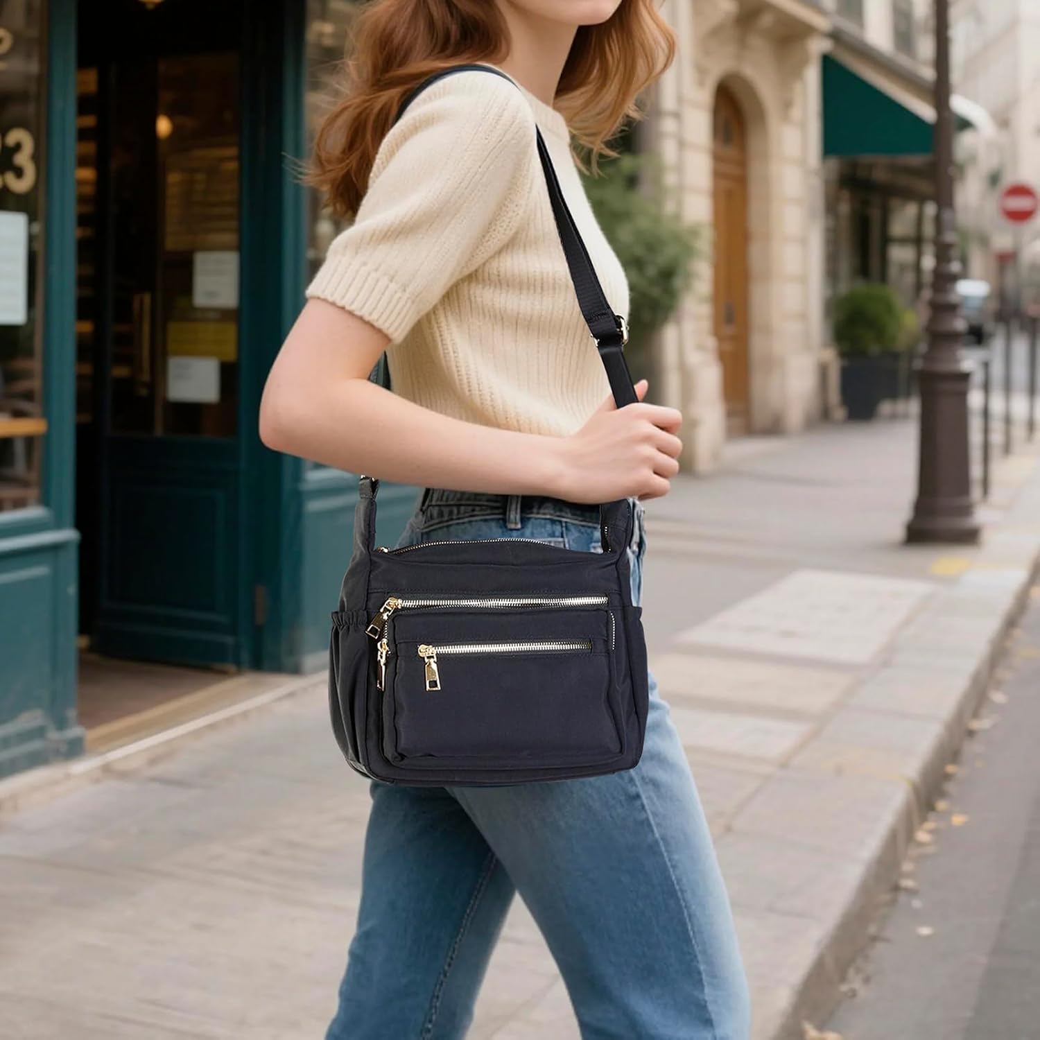 Nylon Crossbody Bags for Women Purses, Shoulder Handbags for Travel Work Black - Image 3