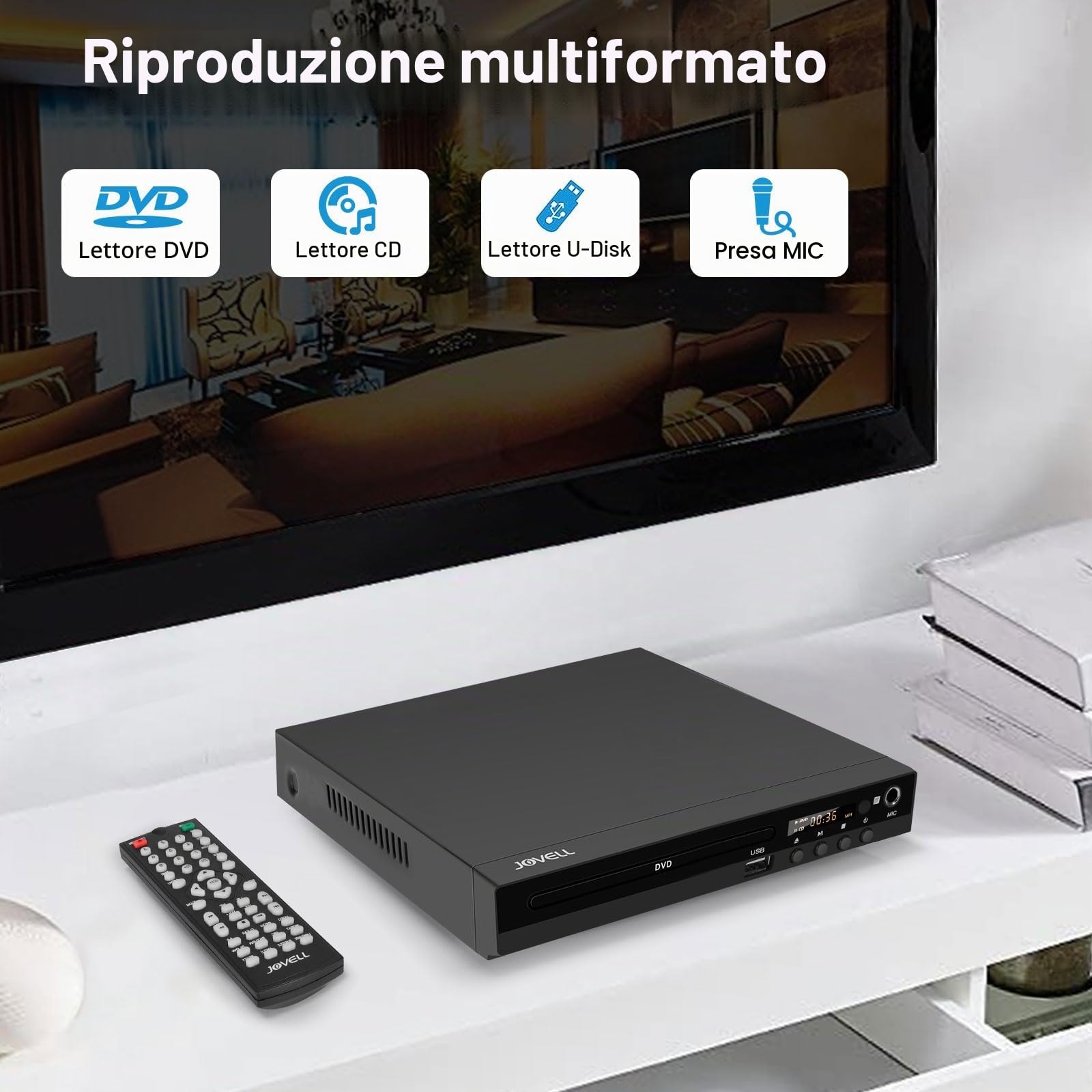 Lettore DVD 170 con porta scart 1080P HD senza regioni con uscita HDMI, uscita AV, sistema TV PAL NTSC, supporto ingresso MIC, ingresso USB (con scart)
