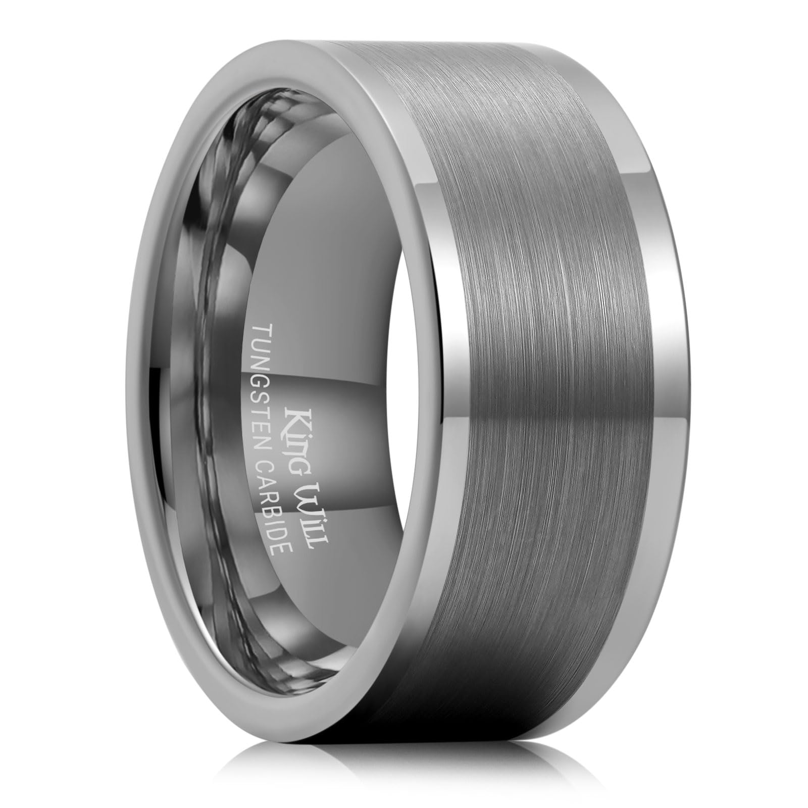 King Will Mens Brushed Wedding Band, Two Tone Matte Step Edges/Pipe Cut, Tungsten Carbide Anniversary Promise Rings Comfort Fit
