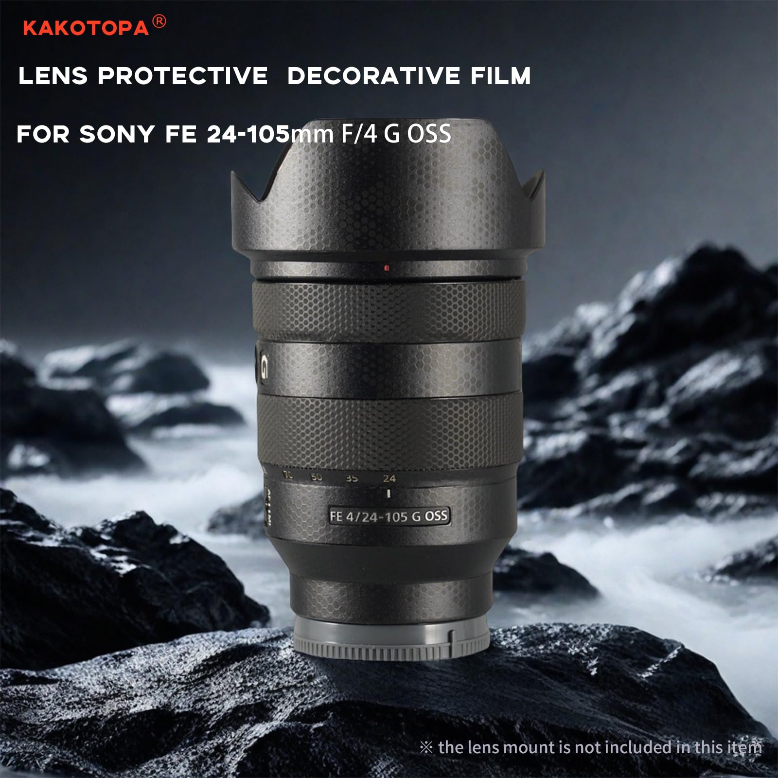 kakotopa Lens Protective Film Decorative Sticker Compatible with Sony FE 24-105mm F4G OSS Comprehensive Protection Anti-Scratch/Anti-Wear/No-Residue/3M Materail(Snake Scale Black)