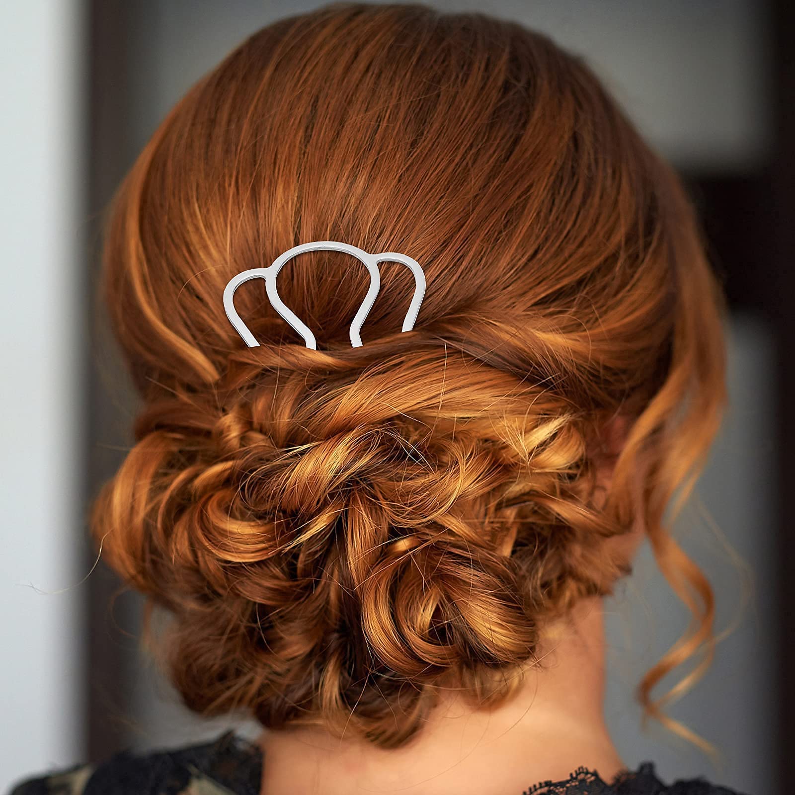 Metall haargabel haarclips Stick 6 stücke 90 mm u Form Haar pin bun stecker Halter Gold Silber Haar Styling Tool (Color : Golden Silver)